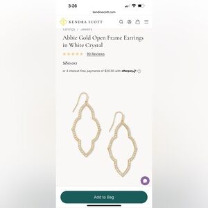 BNWT Abbie Gold Open Frame Earrings in White Crystal Earrings